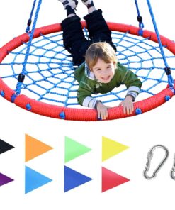 Giant 40 Inch Spider Web Tree Swing, 600 lb Weight Capacity, Durable Steel Frame, Waterproof, Adjustable Ropes, Flag Set and 2 Carabiners, Non-Stop Fun for Kids! Red 24 71mMtbTlsSL