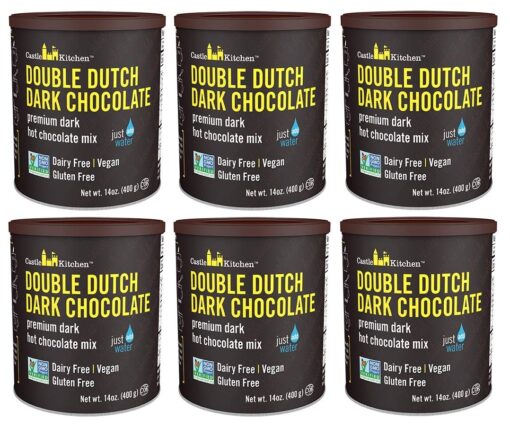 Castle Kitchen Double Dutch Dark Chocolate Premium Hot Cocoa Mix - Dairy-Free, Vegan, Plant Based, Gluten-Free, Non-GMO Project Verified, Kosher - Just Add Water - 14 oz (Pack of 6) Double Dutch Dark 6 Pack 14 Ounce (Pack of 6)