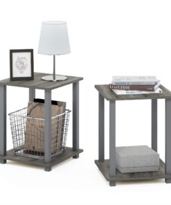 Furinno Simplistic Set of 2 End Table, French Oak Grey/Grey French Oak/Grey 2-Pack, Plastic Pole 15.6 x 15.6 28 71mQY bf GL