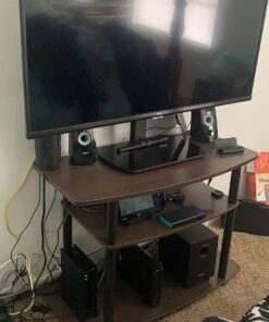 Furinno Turn-N-Tube No Tools 3-Tier Entertainment Center TV Stand for TV up to 32 Inch, Plastic Round Tubes, Dark Brown/Black 32-Inch Plastic Poles 36 71mR0lVWnGL