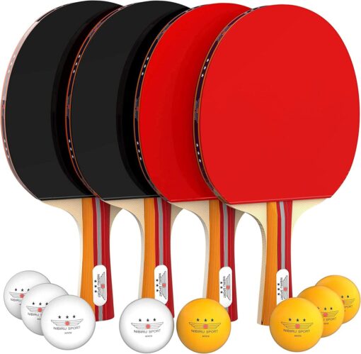 NIBIRU SPORT Ping Pong Paddle Sets - Professional Table Tennis Paddles, Balls, Storage Case - Table Tennis Rackets & Game Accessories 4 Paddle Set