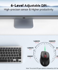 Alternative view of TECKNET Wireless Mouse, 2.4G USB Computer Mouse with 6-Level Adjustable 3200 DPI, 30 Months Battery, Ergonomic Grips, 6 Buttons Portable for PC, Chromebook, Mac - Black