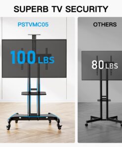 PERLESMITH Rolling/Mobile TV Cart with Wheels for 32-82 Inch LCD LED 4K Flat Screen TVs - TV Floor Stand with Shelf Holds Up to 100 lbs, Height Adjustable Trolley Max VESA 600x400mm- PSTVMC05 25 71mUv1QjgBL