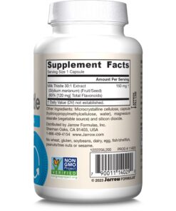 Jarrow Formulas Milk Thistle 150 mg With 30:1 Standardized Silymarin Extract, Dietary Supplement for Liver Function Support, 200 Veggie Capsules, 66-200 Day Supply 200 Servings (Pack of 1) 41 71mV2njvx7L
