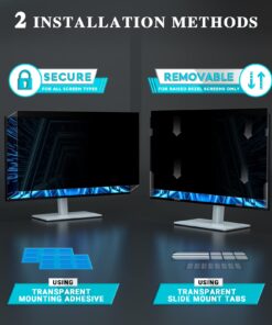 PYS 27 Inch Privacy Screen for 16:9 Widescreen Computer Monitor - Easy Removable Screen Filter Shield - Anti Glare & Blue Light - Anti Scratch Protector Film for Data Security 27 Inch Diagonal (16:9) 12 71mW0VEa4IL