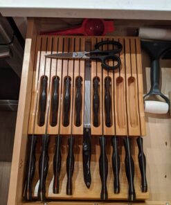 Utoplike In-Drawer Bamboo knife block, Drawer Knife Set Storage, Knife Organizer and Holder with Slots for 16 Knives and 1 Sharpening Steel (Not Included)-Kitchen Drawer, Counter Top 30 71mWHQO9xbL