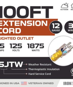 IRON FORGE CABLE 100 Foot Outdoor Extension Cord - 12/3 SJTW Heavy Duty Yellow 3 Prong Extension Cable, 15 AMP - Great for Garden and Major Appliances 100FT 13 71mYBJlNmrL