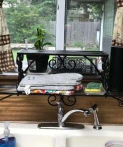 MyGift Black Metal Over The Sink Shelf with Scrollwork Design, 2 Tier Display Stand Organizer for Kitchen Accessories 32 71max1VVPQL