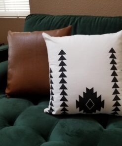 Woven Nook - Modern & Luxurious 18" x 18" Decorative Leather Throw Pillow Covers - Durable Quality & Machine Washable - 100% Polyester Faux Leather - Amaro Design - 4 Pack 18 x 18-Inch Amaro - Black, White, Tan, Grey, Brown, Neutral 32 71mb5 waKEL 3