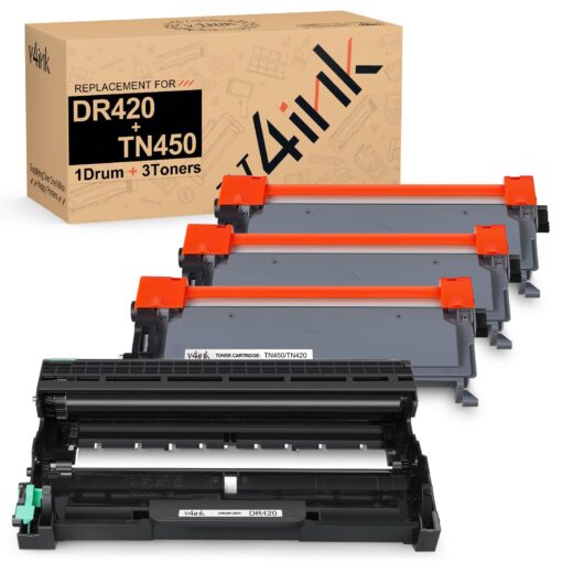 v4ink Compatible Toner Cartridge and Drum Unit Replacement for Brother TN450 TN420 DR420 use with HL-2270dw HL-2280dw HL-2230 HL-2240d MFC-7240 MFC-7360n MFC-7860dw 4 Packs (1 Drum 3 Toner) (Black)