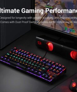 Alternative view of Redragon K552 Mechanical Gaming Keyboard 87 Key Rainbow LED Backlit Wired with Anti-Dust Proof Switches for Windows PC (Black Keyboard, Red Switches) 87 Key Red Switch Black