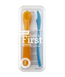 Spuni - First Baby Spoon for 4 Months Onwards, Bouncing Blue and Oops! Orange, 2 Pack Bouncing Blue & 'Oops!' Orange 11 71mku5A4VL