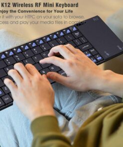 Rii K12+ Mini Wireless Keyboard with Large Touchpad Mouse&Qwerty Keypad, Stainless Steel Portable Wireless Keyboard with USB Receiver for MacBook/iPad/Tablet/PC/Laptop/Smart TV/Raspberry Pi - Black 28 71mlOfMscWL