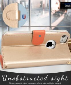 FYY Designed for iPhone SE Case 2016 (1st Generation) / iPhone 5 Case/iPhone 5s Case, Luxury PU Leather Wallet Phone with Card Holder Protective Shockproof Kickstand Case Cover Gold A-Gold 30 71mpYM0xGEL