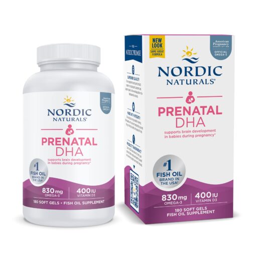 Nordic Naturals Prenatal DHA, Unflavored - 180 Soft Gels - 830 mg Omega-3 + 400 IU Vitamin D3 - Supports Brain Development in Babies During Pregnancy & Lactation - Non-GMO - 90 Servings 180 Count (Pack of 1)