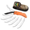 OUTDOOR EDGE RazorPro Double Blade Folding Hunting Knife - Field Butcher Knife with Replaceable RazorSafe & Gutting Blades, Orange Non-Slip Handle, Camo Holster, & 6 Blades. Must-Have Hunting Gear Orange (6 Blades) 5 71mvA7L5wxL 1