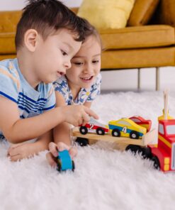 Melissa & Doug Magnetic Car Loader Wooden Toy Set With 4 Cars and 1 Semi-Trailer Truck - Crane Wooden Toy, Vehicle Toys For Kids Ages 3+ 31 71mvpz MAiL