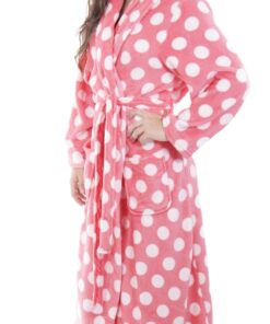 Simplicity Women's Winter Warm Fleece Plush Kimono Bathrobe with Pockets One Size Pink Background White Dot 8 71mwpvF2O8L