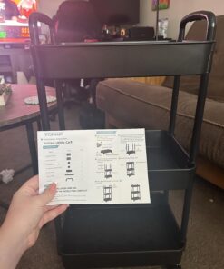 Vtopmart 3 Tier Rolling Cart with Wheels, Detachable Utility Storage Cart with Handle and Lockable Casters, Storage Basket Organizer Shelves, Easy Assemble for Bathroom, Kitchen, Black 34 71mxYDoybL