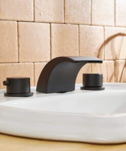 BWE Led Waterfall Widespread 8 Inch 2 Handle Bathroom Faucet 3 Hole Matte Black with Pop Up Drain Assembly with Overflow and Supply Line Vanity Lavatory Sink Mixer Tap 12 71myEwhufL