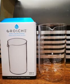 GROSCHE Borosilicate 3.3 Glass Universal Replacement Beaker for French Press Coffee and Tea Makers - Enhanced Coffee and Tea Brewing Experience (34.oz - Medium) 1000 ml / 34 oz / Medium 36 71myj0gM9PL