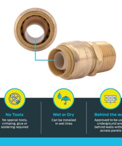 SharkBite 1/2 Inch MNPT Adapter, Push to Connect Brass Plumbing Fitting, PEX Pipe, Copper, CPVC, PE-RT, HDPE, U120LFA, Brass SharkBite 1/2 in. 12 71mylxNA2L