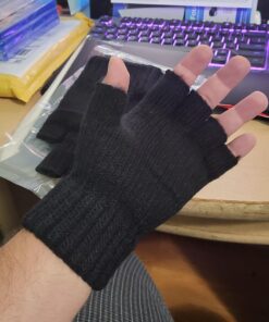 LADES Fingerless Gloves - Thermal Winter Gloves Warm Knitted Half Finger Gloves Mittens for Men Typing Driving Working Black 26 71mzLixooyL