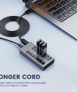 Powered USB Hub - ACASIS 7 Ports 36W USB 3.0 Data Hub - with Individual On/Off Switches and 12V/3A Power Adapter USB Hub 3.0 Splitter for Laptop, PC, Computer, Mobile HDD, Flash Drive and More 31 71n h82cuPL