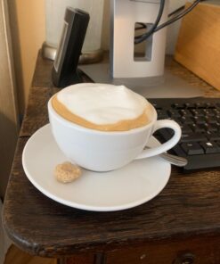 Konitz Coffee Bar Cappuccino Coffee Cups Set with Saucers, White Cappuccino Cups Set of 4 - 6 oz Coffee Cup Set with Saucers, Porcelain Cappuccino Cup 1 Giftboxed Set 50 71n0MwYC3LL