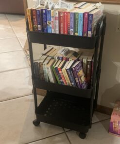 Vtopmart 3 Tier Rolling Cart with Wheels, Detachable Utility Storage Cart with Handle and Lockable Casters, Storage Basket Organizer Shelves, Easy Assemble for Bathroom, Kitchen, Black 28 71n0op 5YgL