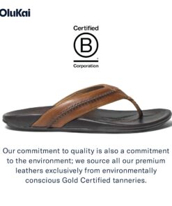 OLUKAI Mea Ola Men's Beach Sandals, Premium Leather Flip-Flop Slides, Compression Molded Footbed & Comfort Fit, Laser-Etched Design 11 Tan/Dk Java 14 71n0xvFbuPL 1