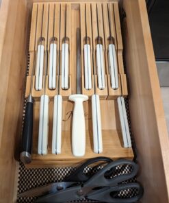 In-Drawer Bamboo Knife Block Holds 12 Knives (Not Included) Without Pointing Up PLUS a Slot for your Knife Sharpener! Noble home & chef Knife Organizer Made from Quality Moso Bamboo 12 Holder 35 71n18VmSUGL