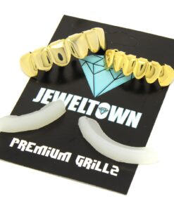New Custom Fit 14k Gold Plated Hip Hop Teeth Grillz Caps Top & Bottom Grill Set 24 71n1a5PA8fL