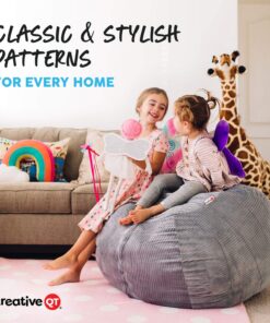 Creative QT Stuff ’n Sit Extra Large 38’’ Bean Bag Storage Cover for Stuffed Animals & Toys – Gray & White Stripe – Toddler & Kids’ Rooms Organizer – Giant Beanbag Great Plush Toy Hammock Alternative Grey/White Striped X-Large 29 71n3Aar1ojL 1