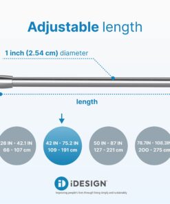 iDesign Astor Metal Tension, Adjustable Customizable Curtain Rod for Bathtub, Shower Stall, Closet, Doorway, 43-75", Brushed Stainless Steel,78570 43-75" Set of 1 27 71n46wDUX2L