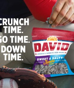 DAVID Seeds Sweet and Salty Salted and Roasted Jumbo Sunflower Seeds, 5.25 OZ Bags, 12 Pack 5.25 Ounce (Pack of 12) 15 71n4K r9KpL