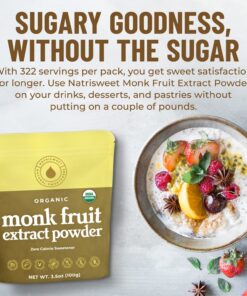NatriSweet Organic Monk Fruit Extract, 3.5 oz, Pure Monk Fruit Sweetener Organic with No Erythritol, No Fillers, Zero Calories, Pure Monkfruit Sweetener for Keto and Paleo Diet, 322 Servings 24 71n6DLtEGdL