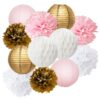 Baby Shower Decorations Furuix 12pcs Pink Gold Party Decorations Tissue Paper Pom Pom Honeycomb Ball and Paper Lantern for One Year Old Girls' Princess Birthday Decorations 18 71nAmdhpYzL