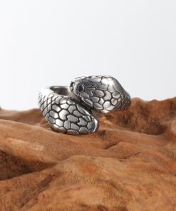 MOWEN JEWELRY Men's 316l Stainless Steel Double Snake Head Ring Band,Retro Pattern Gothic Tribal Biker Opening Ring Silver Black,Sizes 7-13 7 71nByGImpEL
