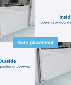 Perma Child Safety Indoor/Outdoor Retractable Baby Gate 33" Tall, Extends to 71" Wide, Gray Gray V1 33" Tall x 71" Wide 35 71nCATMpn3L
