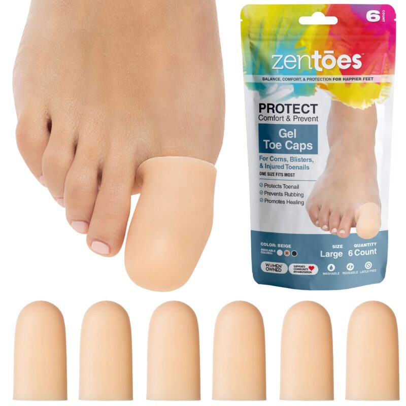 Catalog 7 ZenToes 6 Pack Gel Toe Cap and Protector - Cushions and Protects to Provide Relief from Missing or Ingrown Toenails, Corns, Blisters, Hammer Toes (Large, Beige) Large