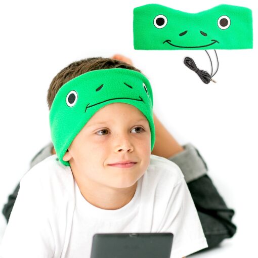 CozyPhones Over The Ear Headband Headphones - Kids Headphones Volume Limited with Thin Speakers & Super Soft Fleece Headband - Green Frog