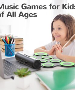 PAXCESS Electronic Drum Set, Roll Up Drum Practice Pad Midi Drum Kit with Headphone Jack Built-in Speaker Drum Pedals Drum Sticks 10 Hours Playtime,Great Holiday Birthday Gift for Kids green 28 71nHUL0hpZL