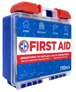 Be Smart Get Prepared 110 pc First Aid Kit: Clean, Treat, Protect Minor Cuts, Home, Office, Car, School, Business, Travel, Emergency, Outdoor, Camping & Sports, FSA/HSA (Packaging may vary) Dark Blue 1 Count (Pack of 1) 23 71nKXMoz0qL 3
