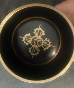 4" Exquisite Tibetan Singing Bowl Set for Meditation ~ Auspicious Eight Lucky Symbols, Buddha Eye & Dorje Painted ~ Silk Cushion & Wooden Mallet Included ~Handmade in Nepal by Thamelmart 39 71nKmhabzBL 1