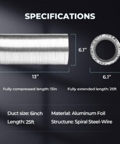 iPower GLDUCT25C 6 Inch 25 Feet Non-Insulated Flex Air Aluminum Ducting Dryer Vent Hose for HVAC Ventilation, 6 in 25 ft-1Pcs, 2 Clamps included, Silver 12 71nKza3VcL