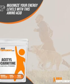 BulkSupplements.com Acetyl L-Carnitine Powder - ALCAR HCl, Carnitine Supplement, Acetyl L-Carnitine 1000mg - ALCAR Powder, Unflavored & Gluten Free, 1000mg per Serving, 100g (3.5 oz) 167 Servings (Pack of 1) 17 71nL6opjBeL
