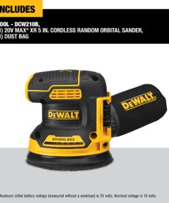 DEWALT 20V MAX Orbital Sander, 12,000 OPM, Brushless Motor for Extra Long Run Time, Bare Tool Only (DCW210B) 35 71nOc djabS