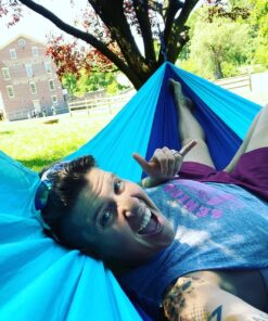 Wise Owl Outfitters Camping Hammock - Camping Essentials & Camping Gifts, Portable Hammock Single or Double Hammock for Outdoor, Indoor w/Hammock Straps Navy & Lt Blue Medium 40 71nTAHkKVcL