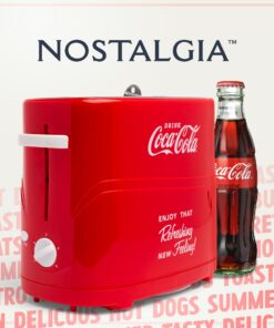 Nostalgia Coca-Cola 2 Slot Bun Mini Tongs, Hot Dog Toaster Works with Chicken, Turkey, Veggie Links, Sausages and Brats, Retro Red Hot Dog Toaster Coke 17 71nW9a5AOTL